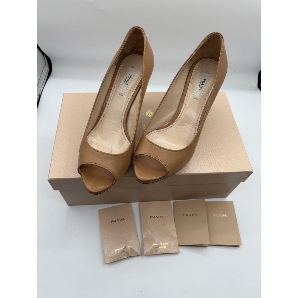 Prada Tan Peep-Toe Heels